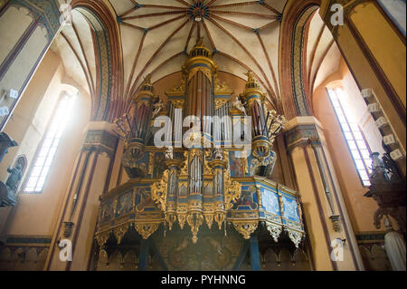 Berühmte barocke Orgel in gotischen Archcathedral Basilika der Himmelfahrt der Jungfrau Maria und der hl. Andreas, Frauenburg Kathedrale, auf Cathe Stockfoto