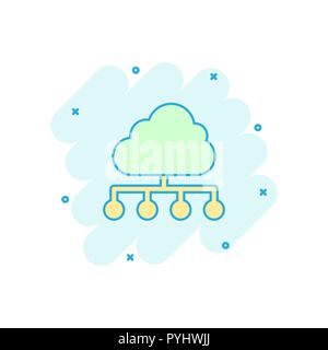 Vektor cartoon cloud computing Technologie Symbol im Comic-stil. Infografik analytics Abbildung Piktogramm. Network Business splash Wirkung Konzept. Stock Vektor