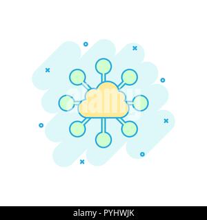 Vektor cartoon cloud computing Technologie Symbol im Comic-stil. Infografik analytics Abbildung Piktogramm. Network Business splash Wirkung Konzept. Stock Vektor