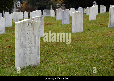 Grundsteine der Konföderierten Soldaten im Bürgerkrieg Teil der historischen Oakwood Cemetery. Stockfoto