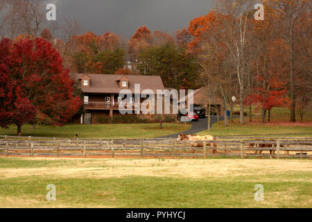 Großes Bauernhaus im ländlichen Virginia, USA, im Herbst Stockfoto