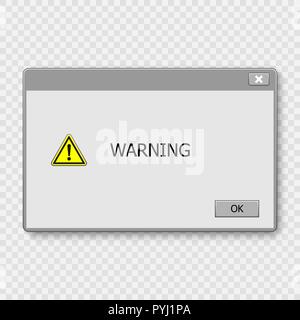 Fenster Betriebssystem Warnung. Abbildung: auf weißem Hintergrund isoliert. Stock Vektor