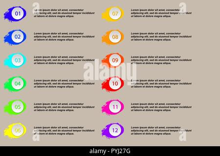 Anzahl Bullet Point farbigen 3D-Markierungen. Schritt Nummer bullet Tasten Stock Vektor