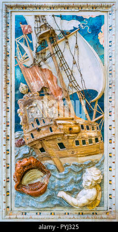 Barocke bas relieft in der Kirche Santa Caterina in Palermo. Sizilien, Süditalien. Stockfoto