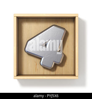 Silber Anzahl 4 vier in Holzkiste 3D-Render Abbildung auf weißem Hintergrund Stockfoto