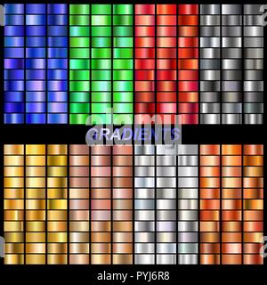 Der Vektor Gradienten Sammlung Sammlung metallic golden, Rose, Gold, Silber, Stahl, Bronze, Smaragd, Rubin, Saphir Gradienten Hintergrund Textur Stock Vektor