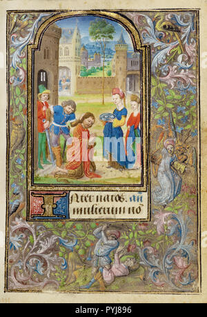 Lieven Van Lathem, die Enthauptung des Heiligen Johannes des Täufers 1469 Tempera Farben, Blattgold, Gold, Silber, Tusche auf Pergament, die J. Paul Getty Museum, Los Angeles, USA. Stockfoto