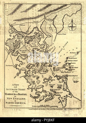 Vintage Karten/Antique Maps - eine neue und genaue Plan auf den Hafen von Boston in Neuengland in Nordamerika Stockfoto