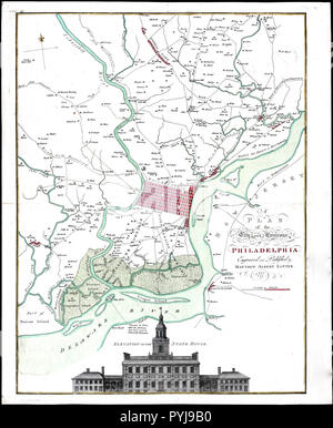 Vintage Karten/Antique Maps - ein Plan der Stadt und Umgebung von Philadelphia Philadelphia (18. Jahrhundert) Stockfoto