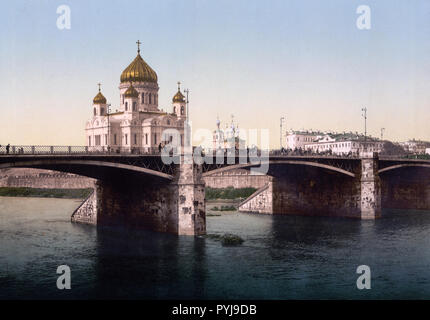 Die Kathedrale von St. Saviour, (d. h., den Erlöser Jesus Christus) und der Kamennyj, (d. h. Die meisten kamennyi), Brücke, Moskau, Russland. 1890-1900 Stockfoto