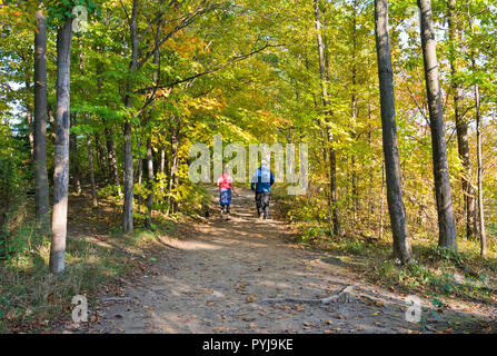Paar zu Fuß durch den Wald Weg auf der Bruce Trail in St. Catharines, Ontario, Kanada Stockfoto