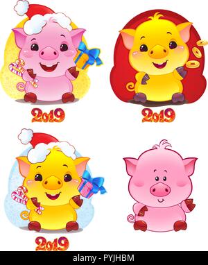 Gelbe erdigen Schwein für das Neue Jahr 2019. Cute Symbol der chinesischen Horoskop. Stock Vektor