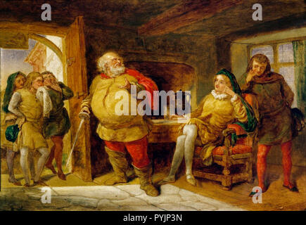 Peto, Bardolph und Gadshill bei Links; Falstaff in der Mitte; Hal und Poins auf der rechten Seite in der Books Taverne. Illustration zu Heinrich IV., Teil 1, Akt 2, Szene 4. Unbekannter Künstler, c 1840 Stockfoto