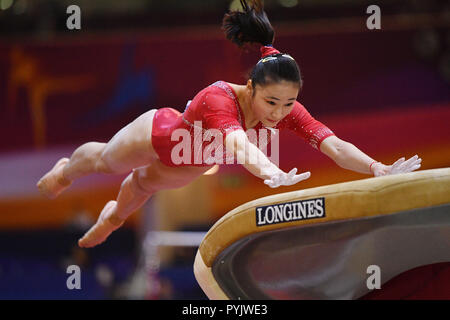 Doha, Katar. 28 Okt, 2018. Jinru Liu (CHN), 28. Oktober 2018 - Turnen: Die 2018 Gymnastics World Championships, Team der Frauen Qualifikation Sprung an Aspire Dome in Doha, Katar. Credit: MATSUO. K/LBA SPORT/Alamy leben Nachrichten Stockfoto