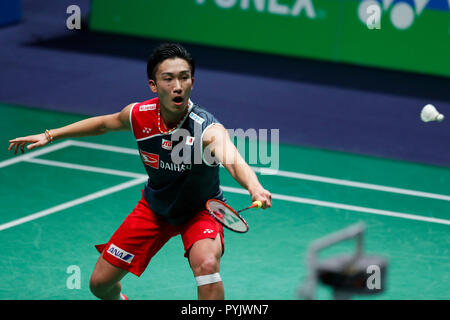 Stade Pierre de Coubertin, Paris, Frankreich. 26 Okt, 2018. Kento Momota (JPN), 26. Oktober 2018 - Badminton: YONEX French Open 2018 Herren Einzel Viertelfinale in Stade Pierre de Coubertin, Paris, Frankreich. Credit: D. Nakashima/LBA/Alamy leben Nachrichten Stockfoto