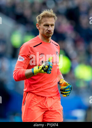 Das Stadion Murrayfield, Edinburgh, Großbritannien. 28 Okt, 2018. Scottish League Cup Fußball, Halbfinale, Herz von Midlothian vs Celtic; Torwart Zdenek Zlamal der Herzen Quelle: Aktion plus Sport/Alamy leben Nachrichten Stockfoto