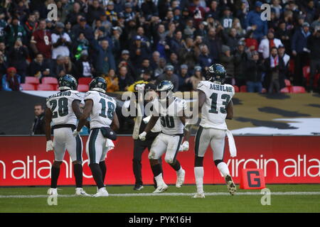 London, Großbritannien. 28. Oktober 2018. Philadelphia Eagles Running Back Wendell Smallwood (28) feiert seine Note an die Adler an Jaguare - Kredit Kredit: glamourstock Glamourstock/Alamy leben Nachrichten Stockfoto