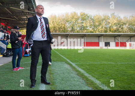 FC United Manchester Manager Neil Reynolds während der Nationalen Liga Nord am Broadhurst Park, Moston Stockfoto