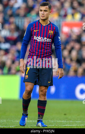 28. Oktober 2018, Camp Nou, Barcelona, Spanien; La Liga Fußball, Barcelona gegen Real Madrid; Coutinho des FC Barcelona. Stockfoto