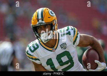 Oktober 28, 2018 Los Angeles, CA. Green Bay Packers wide receiver Equanimeous St. Braun #19 Während der NFL Green Bay Packers vs Los Angeles Rams im Los Angeles Memorial Coliseum Los Angeles, Ca am 28. Oktober 2018. Jevone Moore Stockfoto