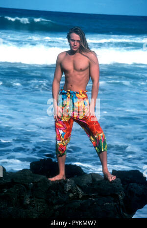 HONOLULU, HI - 23. NOVEMBER: (exklusiv) Modell/Schauspieler David Roman stellt bei einem Fotoshooting am 23. November 1992 in Honolulu, Oahu, Hawaii. Foto von Barry King/Alamy Stock Foto Stockfoto