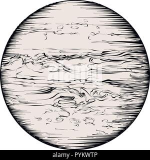 Hand gezeichnete Skizze von Jupiter in schwarz auf weißem Hintergrund. Detaillierte Vintage Style Zeichnung für Poster, Dekoration und Drucken. Vektor illustr Stock Vektor