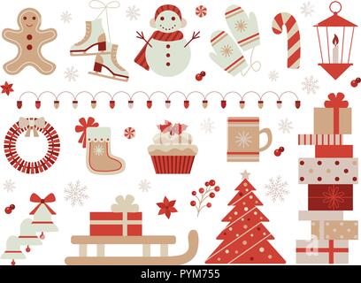 Festliche Weihnachten Symbole und Elemente Stock Vektor