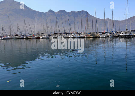 Yachten in Hout Bay Hafen in der Nähe von Kapstadt, Südafrika. Stockfoto