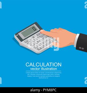 Die Finger einer Hand berührt den Rechner drücken. Das Konzept der mathematischen Berechnungen in verschiedenen Bereichen. Ein Vektor Illustration in i Stock Vektor