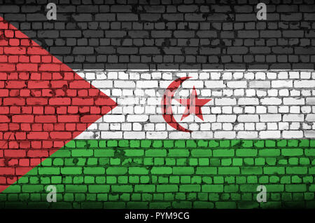 Westsahara Flagge ist auf einer alten Mauer gemalt Stockfoto