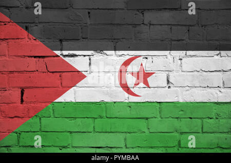 Westsahara Flagge ist auf einer alten Mauer gemalt Stockfoto