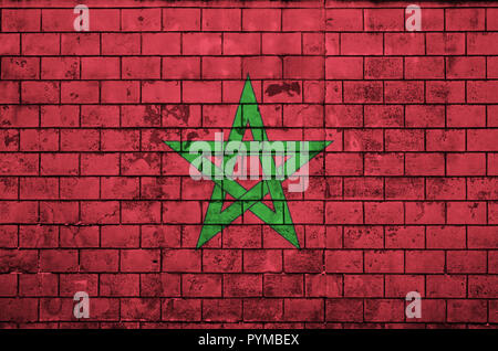 Morocco flag is painted onto an old brick wall Stockfoto