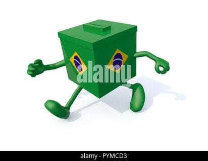 Brasilianische Wahl Urne mit Arm und Beinen, die weg läuft, 3D-Darstellung Stockfoto