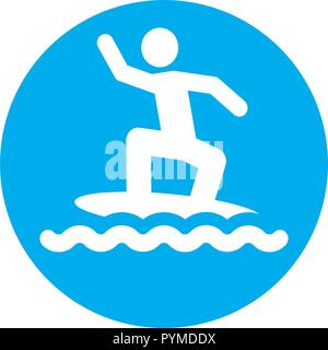 Surf Boarder auf Wellen Piktogramm icon Vektor-illustration Runde Stock Vektor