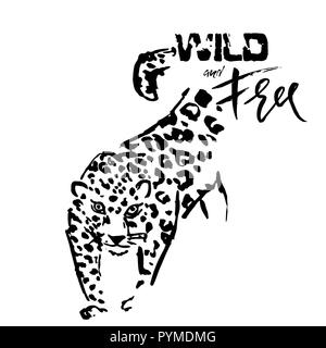Leopard grunge Drucken. Vector Illustration von wilde Katze Kopf. Wild und frei. Stock Vektor