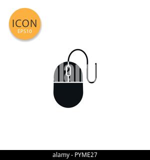 Computer Symbol Maus Flat Style in Schwarz Vector Illustration auf weißem Hintergrund. Stock Vektor