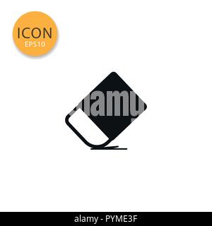 Gummi Symbol Radierer Flat Style in Schwarz Vector Illustration auf weißem Hintergrund. Stock Vektor