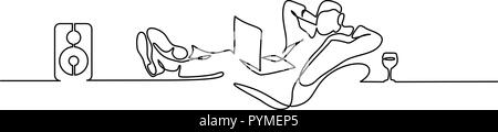 Kontinuierliche eine Linie zeichnen. Junger Mann im Sessel sitzen. Vector Illustration Stock Vektor