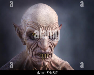 3D-rendering Porträt eines alten, bösen Suchen männlichen Vampir mit Reißzähne. Stockfoto