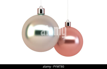 Zwei hängenden Weihnachtskugeln isoliert 3D-Rendering Stockfoto