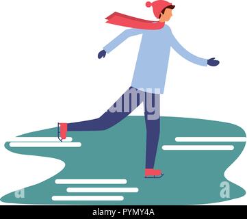 Mann mit Eislaufen Winter Stock Vektor