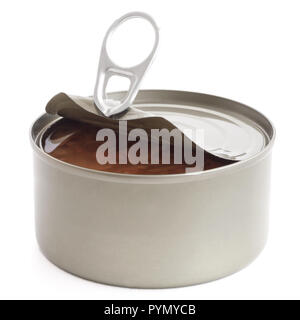 Halb-geschlossene kann mit Ring ziehen. Platz für die Beschriftung. Thunfisch in Salzlake. Stockfoto