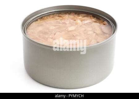 Öffnen von Thunfisch in Salzlake. Platz für die Beschriftung. Stockfoto