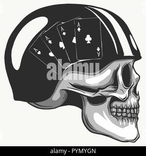 Schädel in Helm mit Retro Racer Gläser. Vector Illustration Stock Vektor