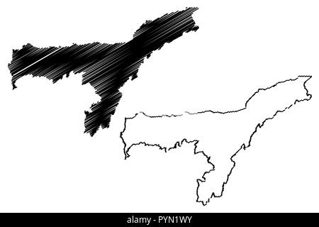 Assam (Mitgliedstaaten und Union gebieten von Indien, Föderierte Staaten, Republik Indien) Karte Vektor-illustration, kritzeln Skizze Assam state Map Stock Vektor