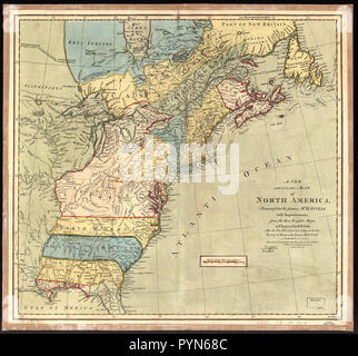 Vintage Karten/Antique Maps - unterscheidet sich von anderen Kopien in Färbung und die Grenzen. Karte ist farbig. Long Island, New York, gefärbt. St. John und Isle Royal sind farblich wie in Nova Scotia angebracht werden. Eine Grenze ist von "See Almipigon' Nord an den Rand der Karte hinzugefügt. Stockfoto