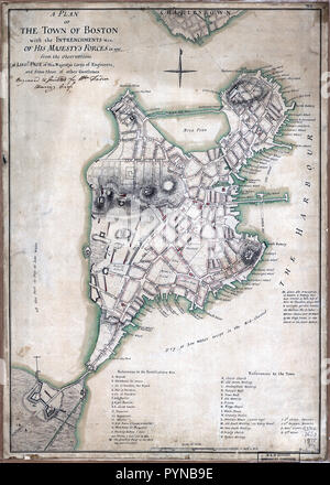 Vintage Karten/Antique Maps - ein Plan der Stadt von Boston mit dem intrenchments&Ca. seiner Kräfte, seiner Majestät im Jahre 1775 Stockfoto