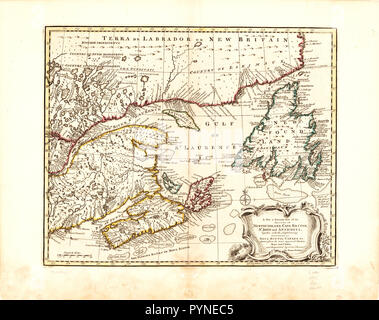Vintage Karten/Antique Maps - eine neue und genaue Karte der Inseln von Neufundland, Cape Breton, St. Johannes und Anticosta; gemeinsam mit den Nachbarländern von Nova Scotia, Kanada Stockfoto