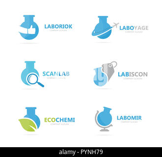 Satz von Lab Flasche logo Kombination. Glühlampe und Kolben Symbol oder Icon. Einzigartige Wissenschaft und Labor Logo Design Template. Stockfoto