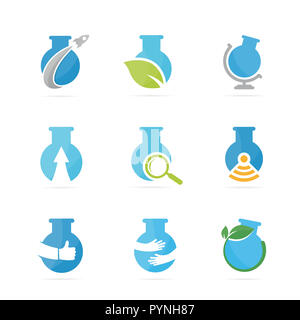 Satz von Lab Flasche logo Kombination. Glühlampe und Kolben Symbol oder Icon. Einzigartige Wissenschaft und Labor Logo Design Template. Stockfoto